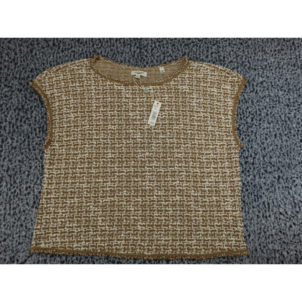 Max Studio‎ Knit Top Womens XL Brown NWT Sleeveless Boucle Textured 4705K75